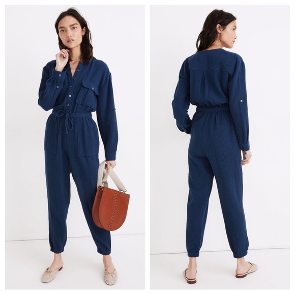 MADEWELL light-spun tapered-leg jumpsuit one piece gauze drawstring pockets - Picture 1 of 12